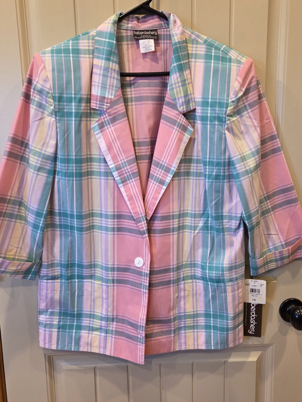 NWT Leslie Fay Haberdashery Vintage Plaid Blazer Pastel Easter Spring Retro 16